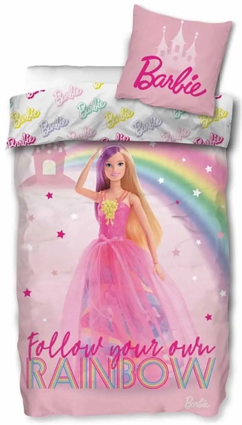 #2 - Barbie sengetøj - 140x200 cm - Barbie - Rainbow sengesæt - 2 i 1 design - Dynebetræk i 100% bomuld